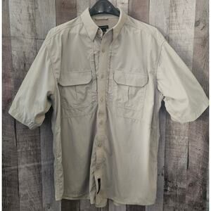 5.11 TACTICAL Tan Button Up Short Sleeve SHIRT Vented Rip Stop Men's XL